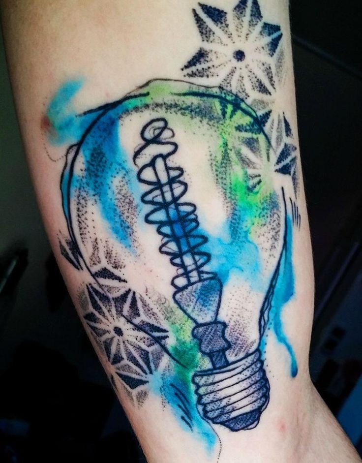 Tatuajes de Lampara Foco en colores azules y verdes con filamento trenzado