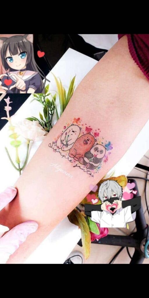 Tatuaggi di madri e bambini con tre orsi sull'avambraccio