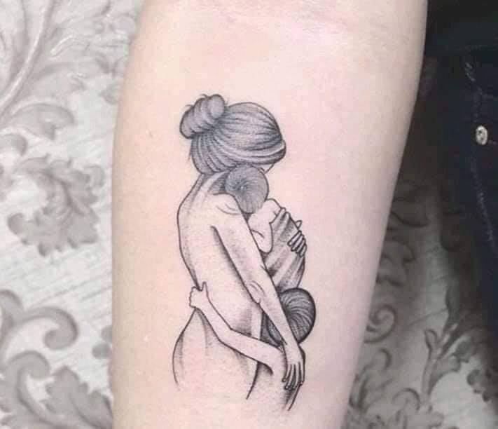 Tattoos of Mothers for Children on the skin and in the heart mother hugging two children