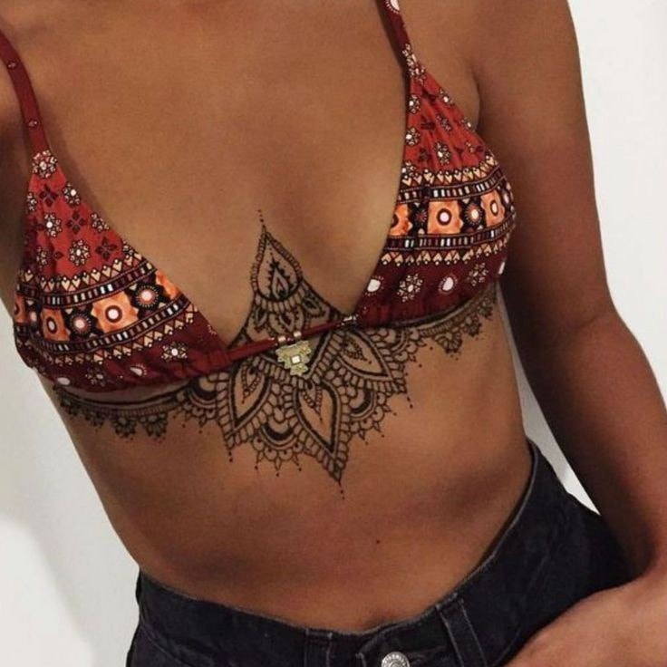 Mandalas tattoos around the breasts of women