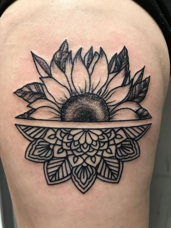 Half Sunflower Mandalas Tattoos