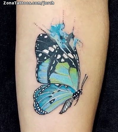 Tatouages de papillons bleus à l'aquarelle