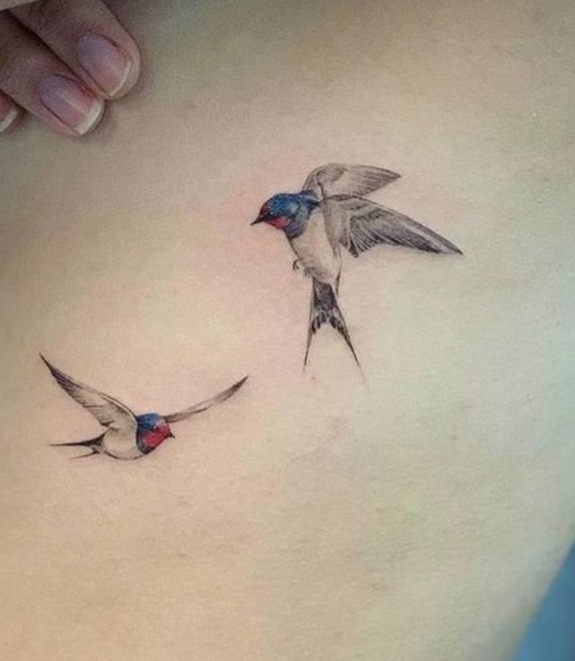 Tatuagens de pássaros duas andorinhas