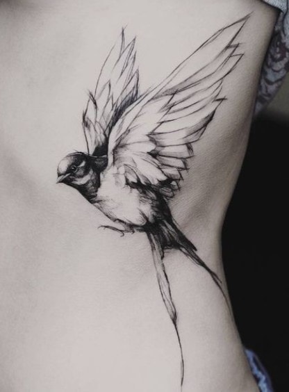 Vogel-Tattoos mit schwarzem Umriss, fliegender Vogel