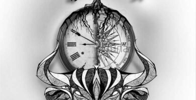 Tatuajes de Tauro Boceto con Arbol Reloj Toro y Aves negras Artistico