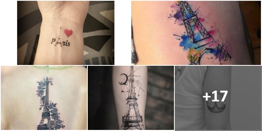 Eiffel Tower collage tattoos