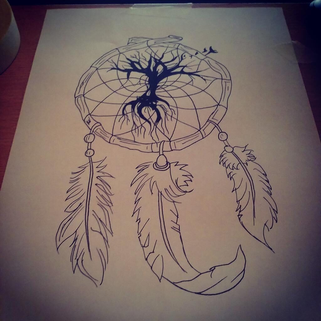 Dreamcatcher tattoos angel callers sketch with tree of life in the middle