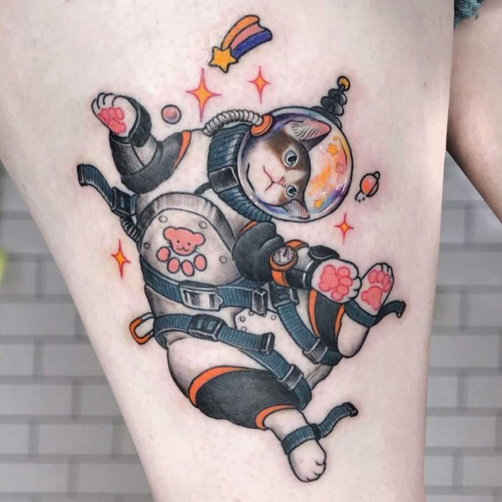 Tattoos of beautiful cats astronaut cat