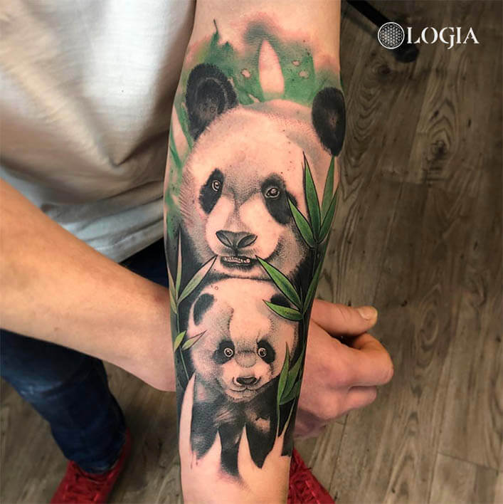 Tatuajes de osos Panda oso con ozesno en brazo