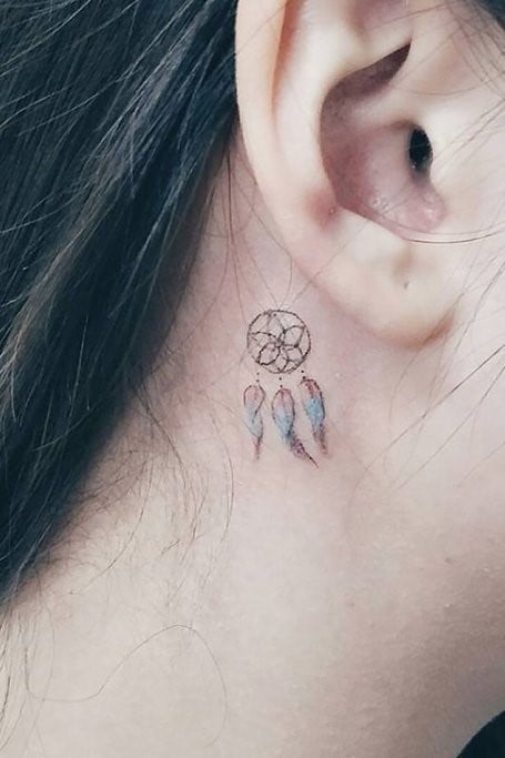 Tattoos behind the ears Minimalist angel caller