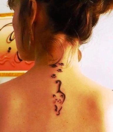 Tattoos on the Nape Neck cat and cat footprints