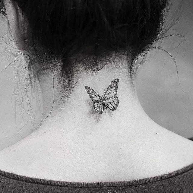Tattoos on the nape of the neck butterfly in 3d