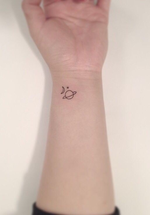 Super small minimalist tattoos saturn moon and star