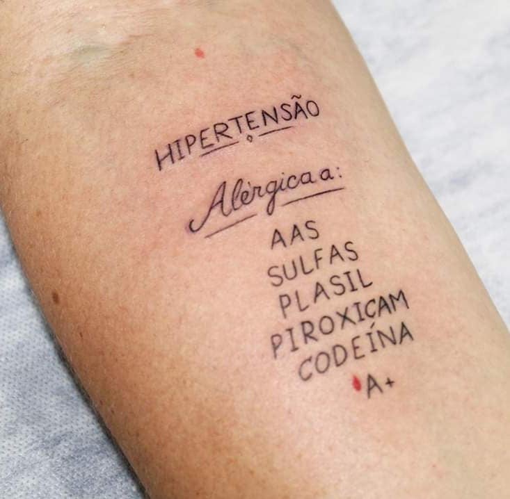 Tatuajes para Alergicos Hipertenso AAS SULFAS PLASIL PIROCICAM CODEINA y grupo sanguineo A positivo