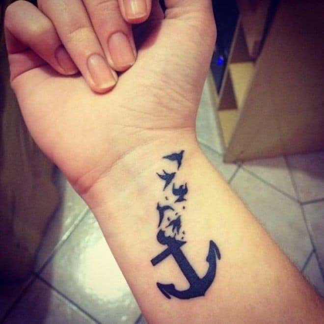 Tattoos for Women anchor and birds on wrist