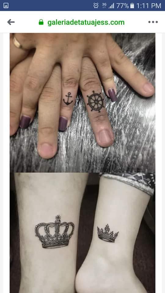 Tatuajes para amigas hermanas parejas corona de rey y reina