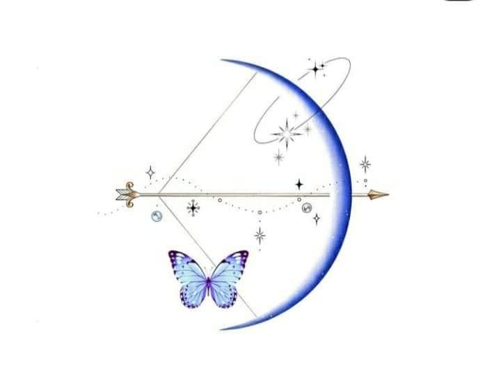 Tatuajes realmente bellos Destacada 3 Boceto de Arco que es una semi luna azul mariposas estrellas y flecha 1