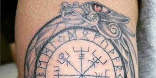 Vegvisir Icelandic runic compass with bird with red eye