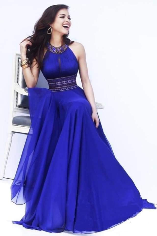 Very Fine and Elegant Blue Tone Dresses with a large belt at the waist with lace decorations on the neck