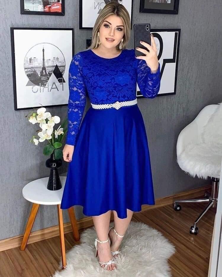 Full Blue Tone Dresses with white lace belt on the sleeves