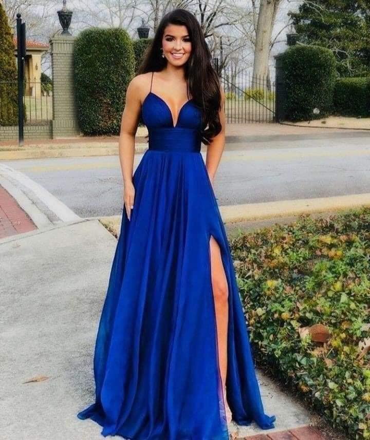 Blue Tone Dresses with knee slit and elegant top