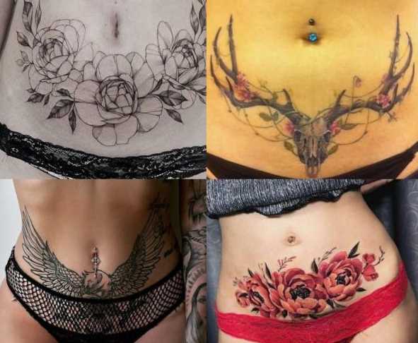 tattoos on the belly of a woman