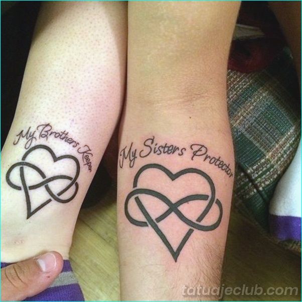 tatouages pour amis soeurs cousins symbole de l'infini et du coeur entrelacés de lettres